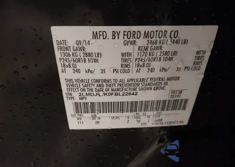 2015 Lincoln Mkx из США, поврежденный, VIN 2LMDJ6JK0FBL22842